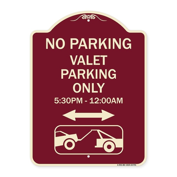 Signmission No Parking Valet Parking 5-30pm-12-00am Heavy-Gauge Aluminum Sign, 24" x 18", BU-1824-23791 A-DES-BU-1824-23791 - main
